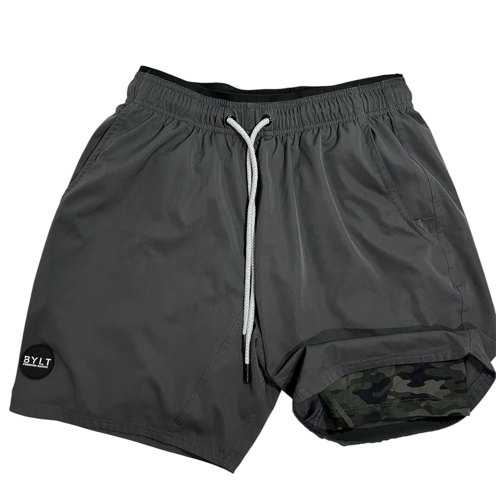 BYLT Basics Gray Athletic Shorts with Camo Liner
